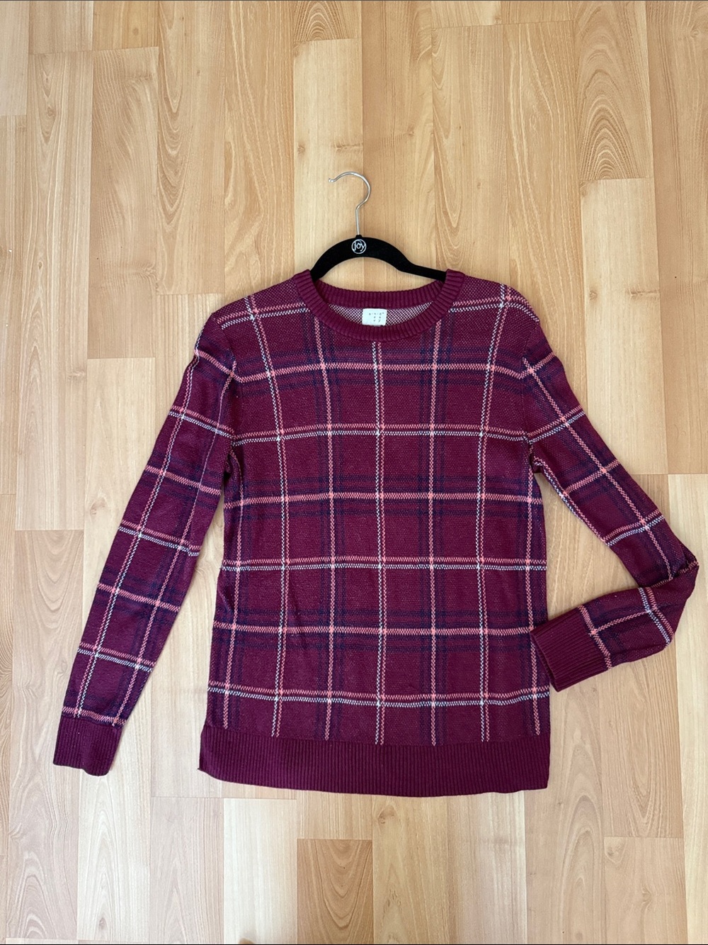 a new day Burgundy Plaid Crewneck Sweater